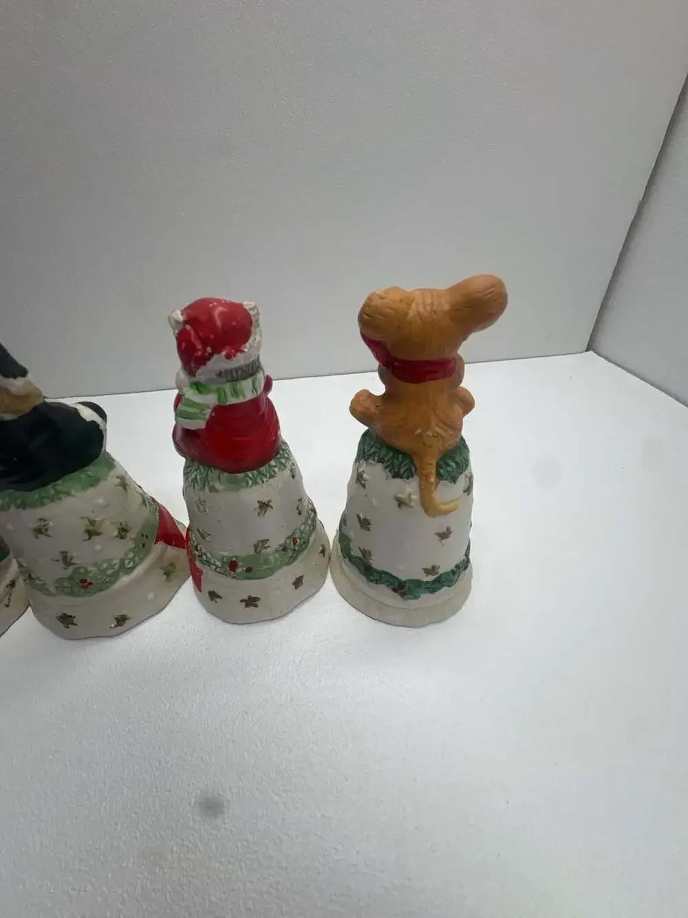 Set of 4 Vintage Christmas Animal Ceramic Decorative Figurines Bells